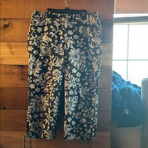 Floral Patterned Black and White Pants